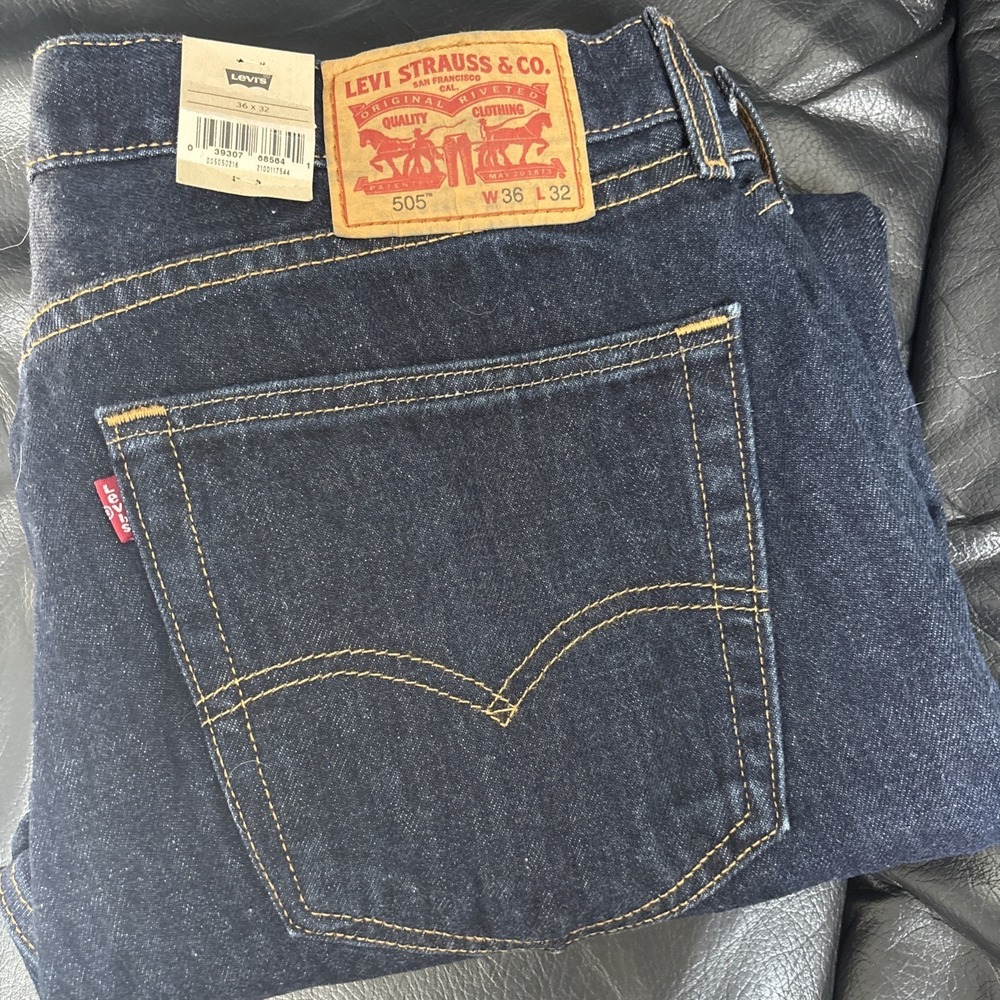 Levis 505 Jeans New Mens Regular Fit Straight Leg Color Rinsed Blue 0216 36x32